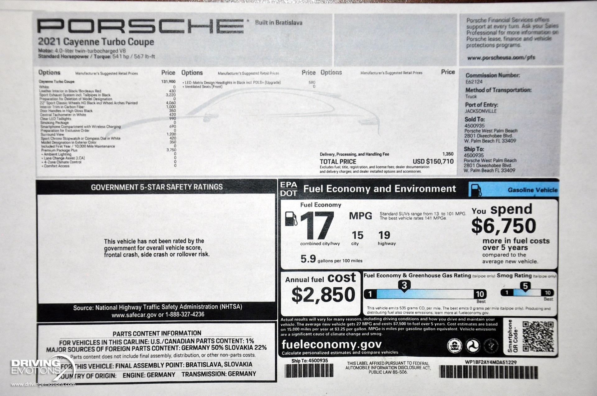 Used 2021 Porsche Cayenne Turbo Turbo Coupe WHITE/RED! LOADED!! | St. Petersburg, FL