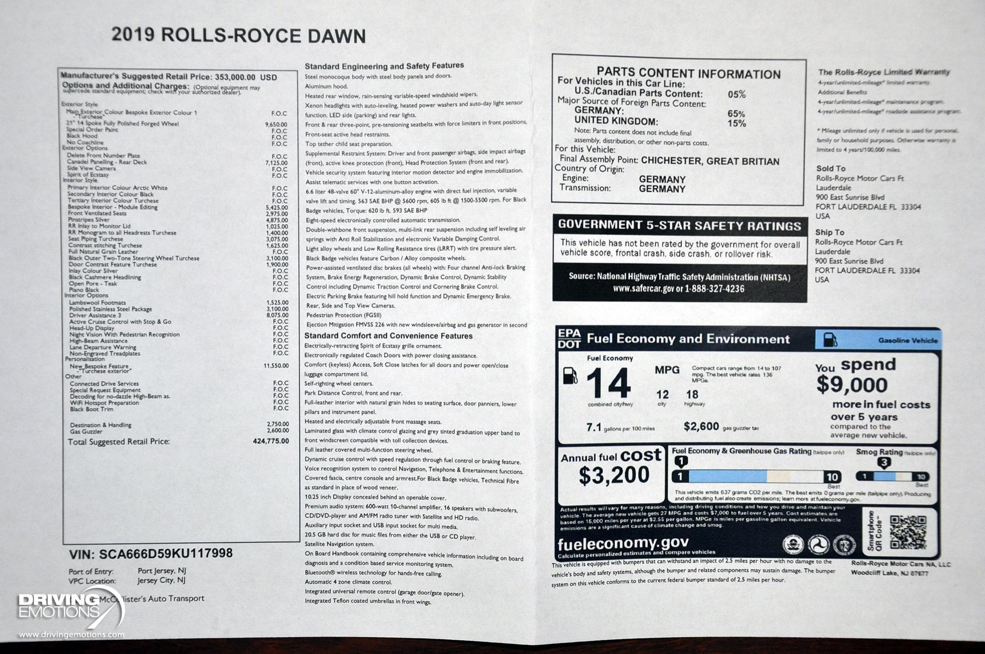 Used 2019 Rolls-Royce Dawn BESPOKE PAINT! $424K MSRP!! LOW MILES!! | St. Petersburg, FL