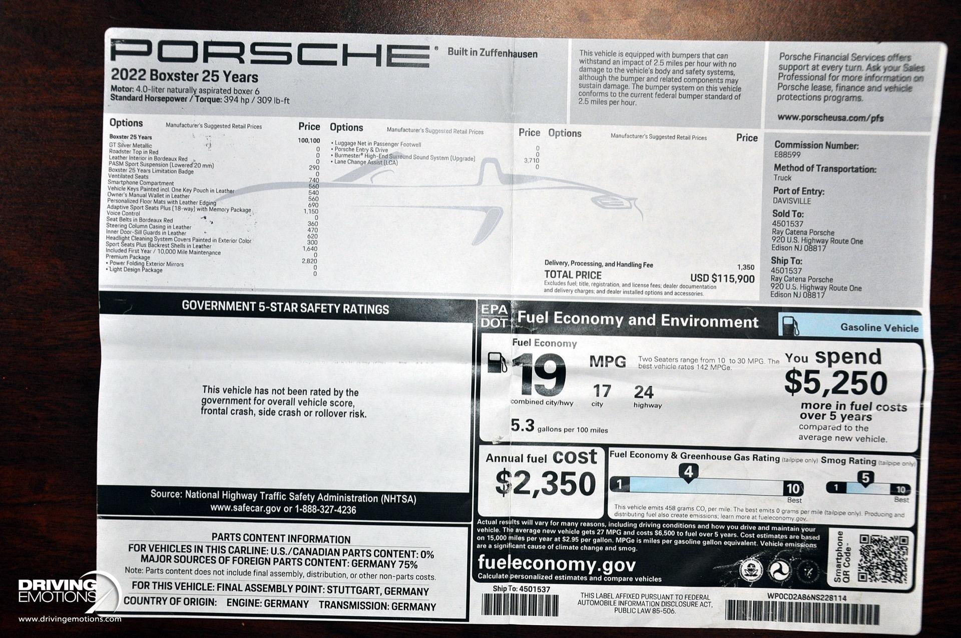Used 2022 Porsche Boxster 25 Years! Number 416 of 1250 Built! 6-Speed Manual! RARE!! | St. Petersburg, FL